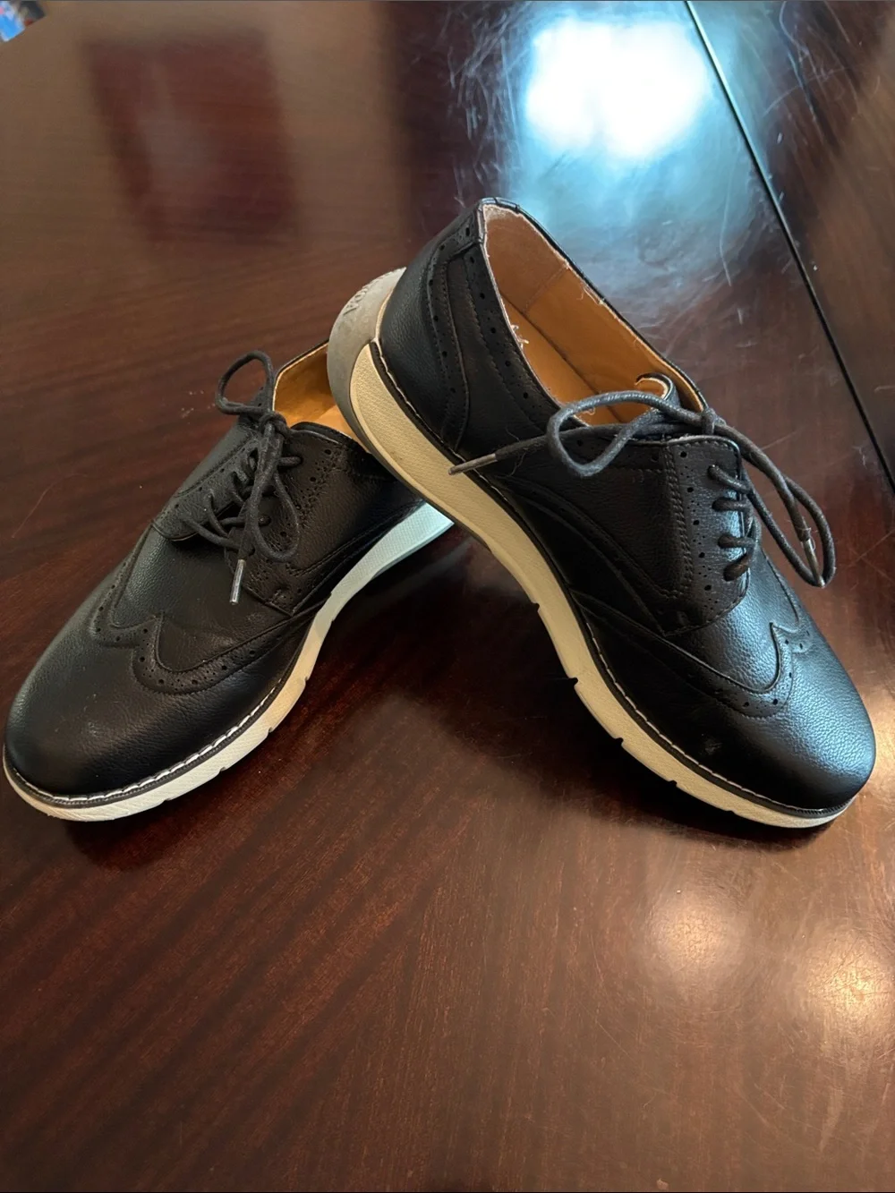 Nautica Black Wingtip Derby Shoes with White Sole